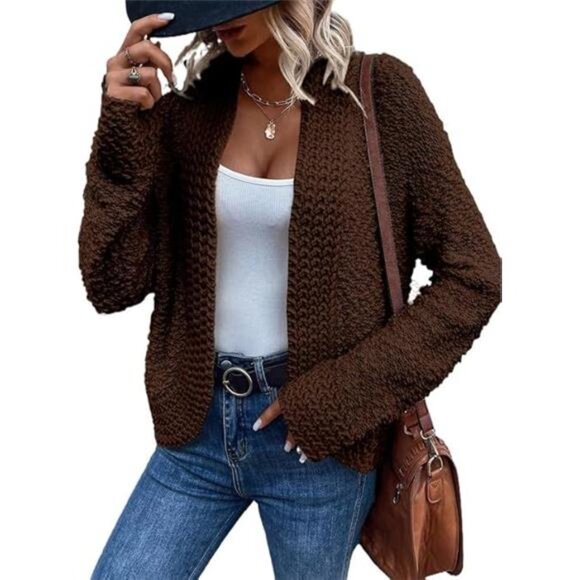 Women's 2024 Fashion Casual OpenFront Long Sleeve Chunky Knit Cardigans Sweaters - Picture 1 of 5